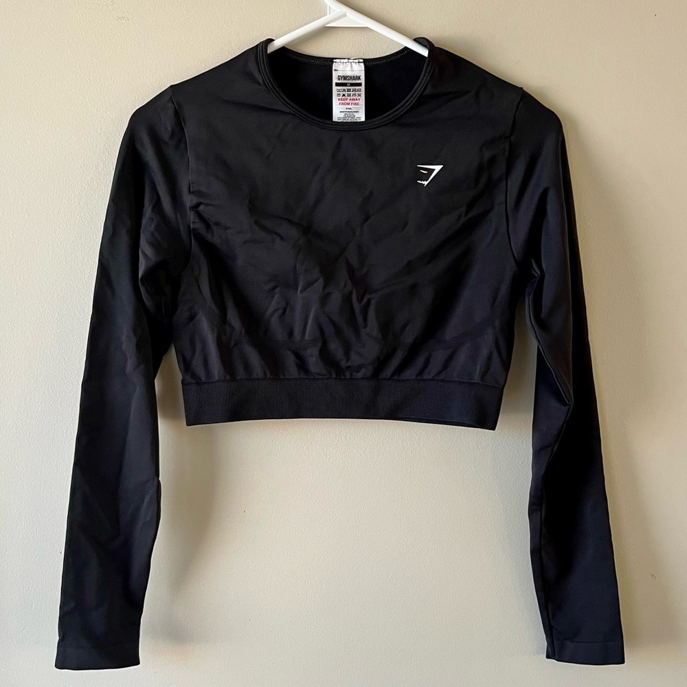 Gymshark Black Long Sleeve Crop Workout Top - Womens M - activewear workout gym